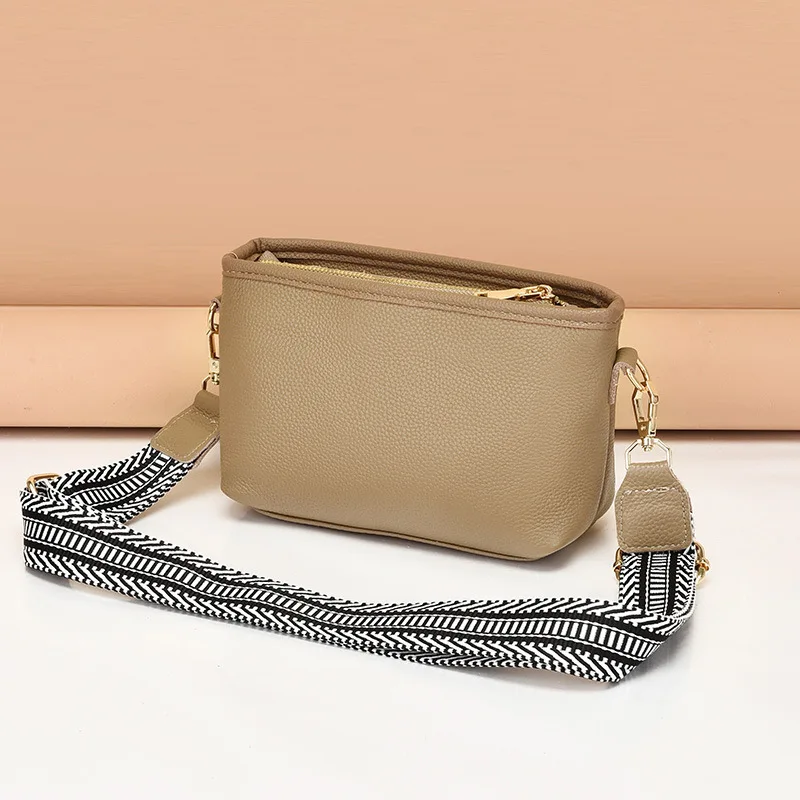 Lederen Echte Crossbody Brede Riem, Vierkante Toplaag, Koeienhuid Enkele Schouder Zacht Leer, Veelzijdige Damestas, Trendy,