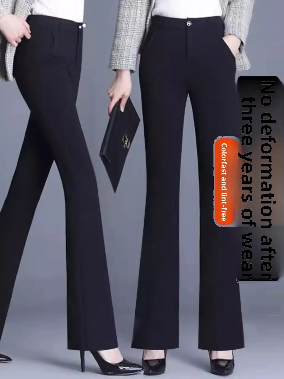 

High Waist Wide Leg Micro Flared Pants Women's Suit Trousers Elastic Black Slimming Long Pants Spring Autumn Professional Wear