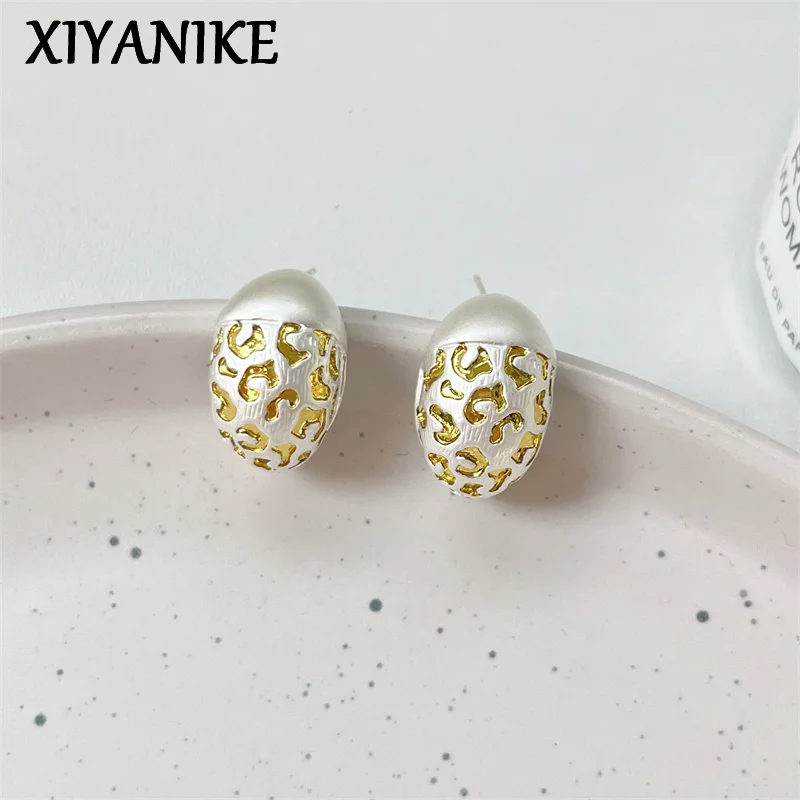 XIYANIKE Waterdrop Wrinkle Leopard Print Stud Piercing Earrings For Women Lady Fashion New Jewelry Gift Party серьги