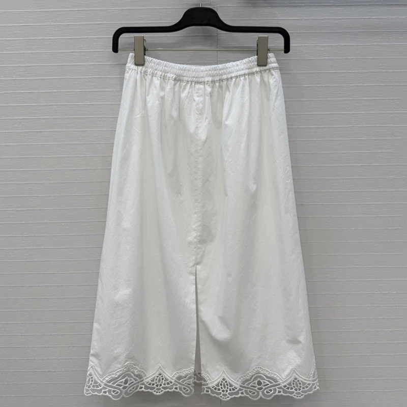 Women's skirt New high waisted long skirt for summer 2026 lace embroidered women's half skirt high quality cotton casual skirt