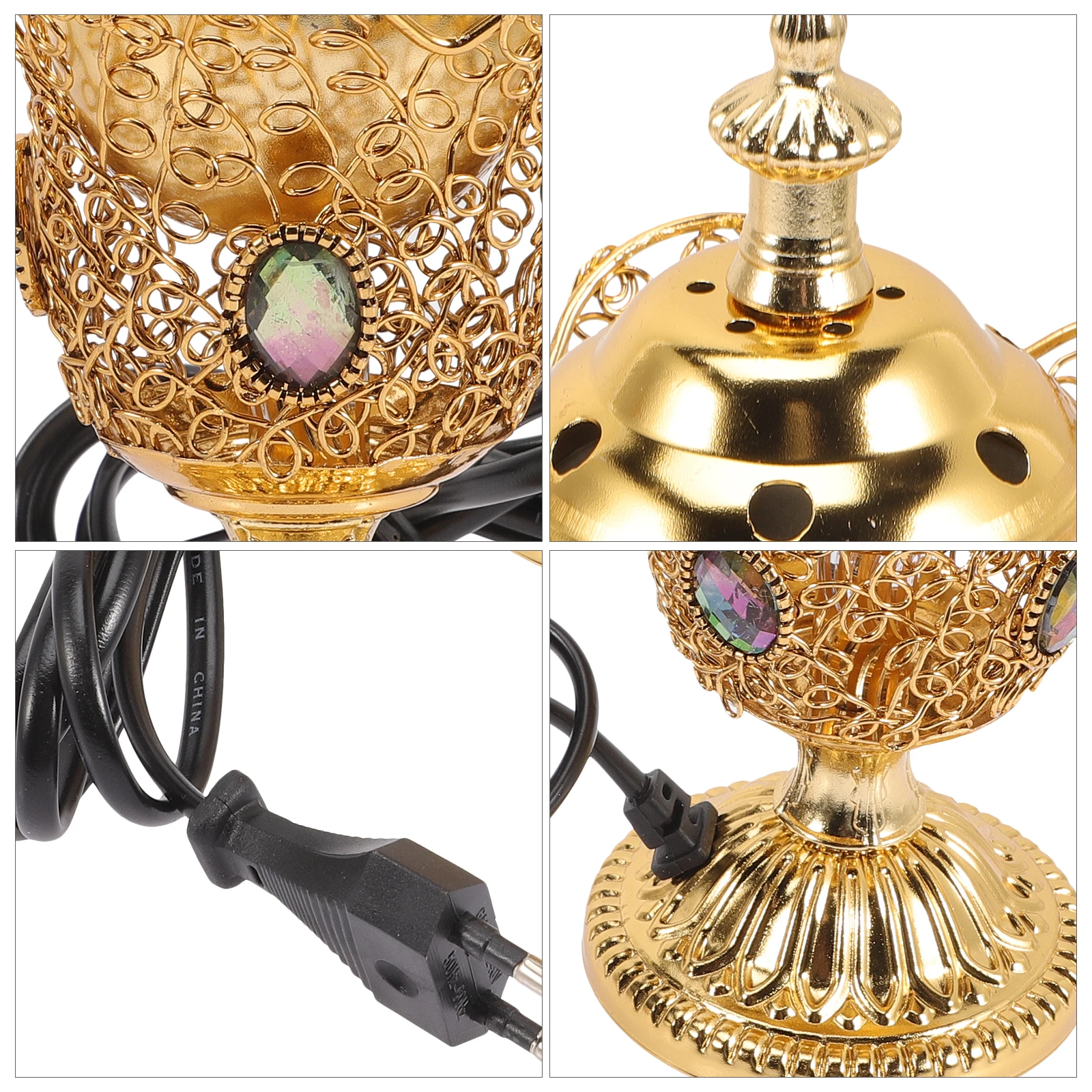 

Metal Electric Incense Burner Vintage Censer for Home Decor Living Room Table Desk Aromatherapy Middle Eastern Style Gift