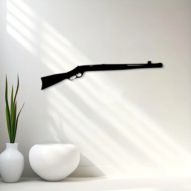 CIFBUY Iron Wall Art Gun Silhouette Heavy Duty Metal Modern Industrial Home Decor Rustic Finish Geometric Design Living Room Off
