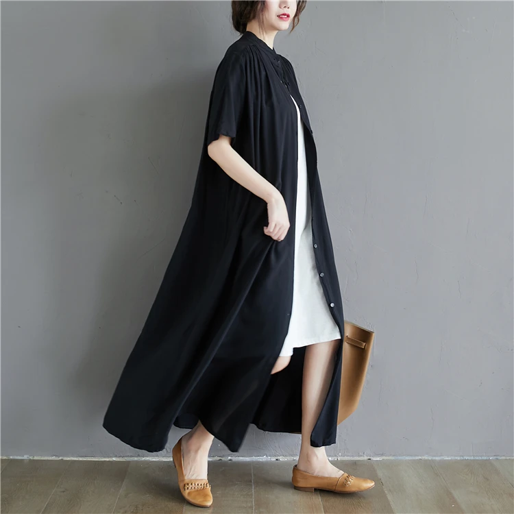 plus Size Women's Summer Loose Long  Cotton irt Dr Belly Covering Slimming Dr Comfortable Commute Sle round Ne