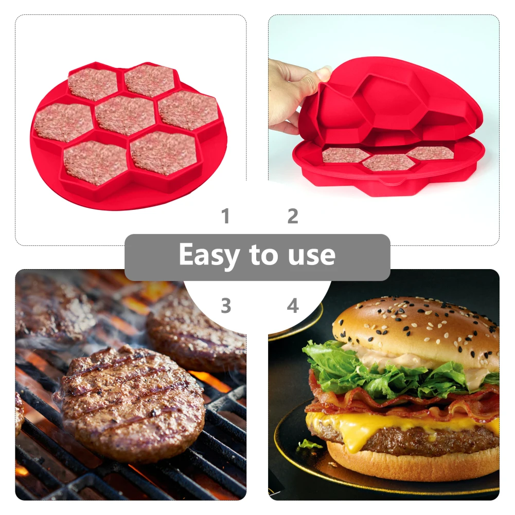 7 In 1 Silicone Mold Non-stick Food Grade Hexagonal Stuffed Burger Mold For Making Freezing Grilling Cooking Patties