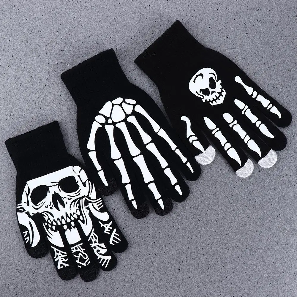 Manoplas luminosas de Halloween de calavera de hueso de mano de terror, accesorios de moda, guantes de dedo completo, guantes de medio dedo,