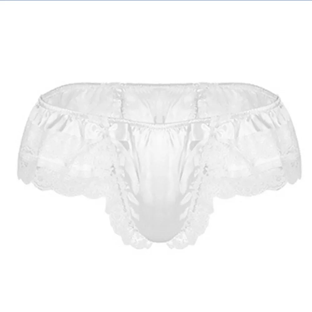 Men Sissy Lace See-through Panties Sexy Satin G-String Thong Briefs Underwear Lace T-pants Sex Appeal Panties Nightclub Show