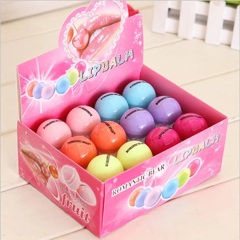 24pcs Fruit Flavor Lip Balm Cute Round Ball Pure Natural Plant Kids Baby Girls Lip Gloss Moisturizing Lip Balm Sphere Wholesale