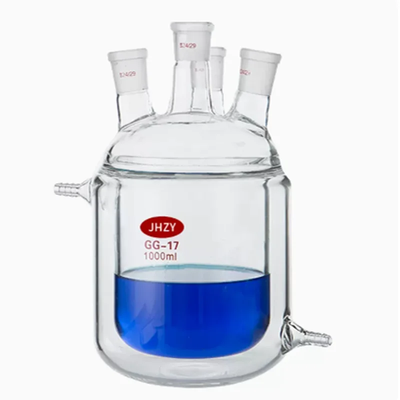 Lab 50/100/250/500/1000/2000ml Double Jacketed Reaction Flask Single/Three/Four Mouth Glass Reaction Flask