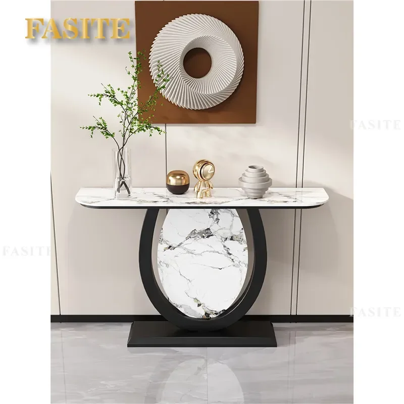For Italian Light Luxury Rock Slab Semicircular Entrance Table Modern Simple Wall Mounted Entryway Cabinet End View Console