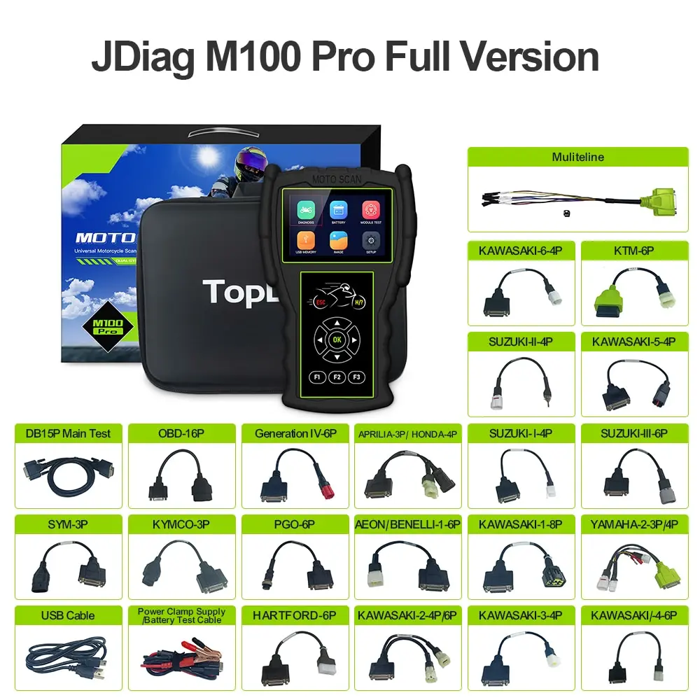 

In Stock JDiag M100 Pro Motorcycle Scanner for KTM Battery Tester OBD2 Diagnostic Moto Scan Tools for Suzuki/Honda/ Kawasaki