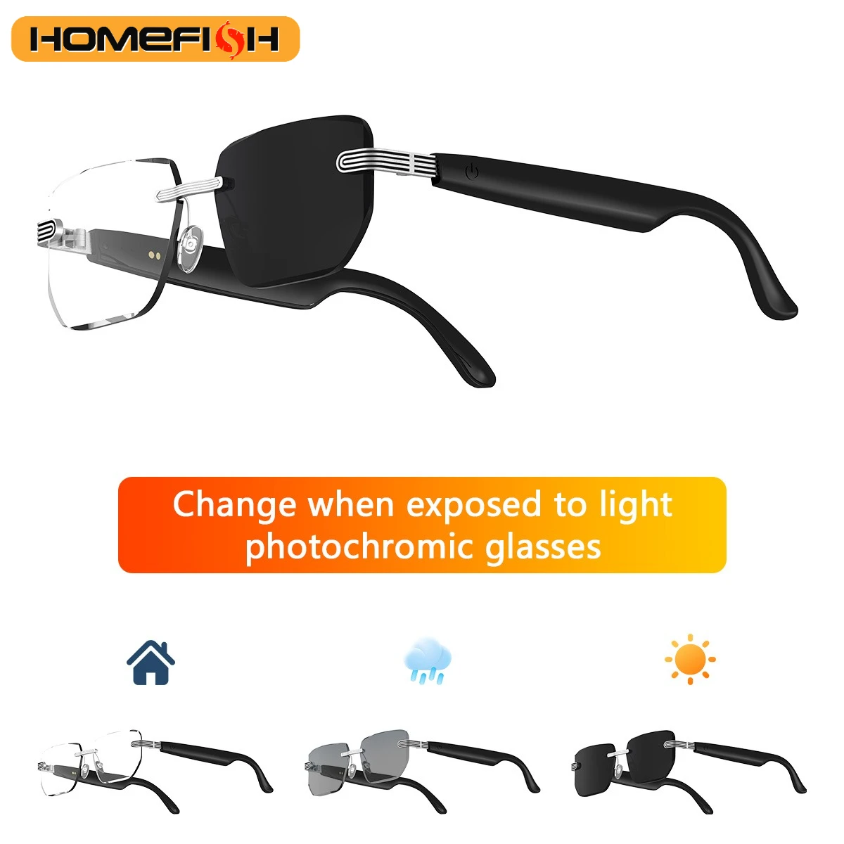 

HOMEFISH Frameless AI Smart Glasses Bluetooth Audio Color - Changing Smart Glasses Real-time Translation ,minutes of The Meeting