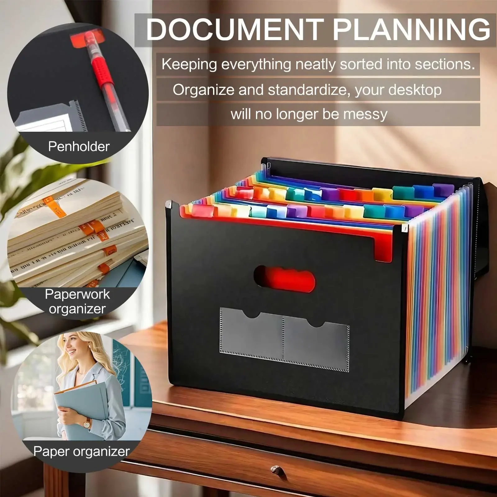 Durable Waterproof 13/25 Grid Accordion File Organizer Three-Side Sealed Flap Office Document Storage Bag