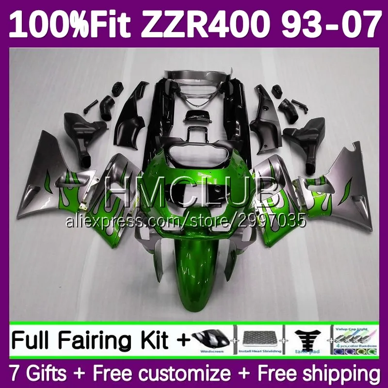 Fairing For KAWASAKI NINJA ZZR400 ZZR 400 122No.112 ZZR-400 green flames 93 94 95 96 97 98 99 00 01 02 03 04 05 06 07 Injection