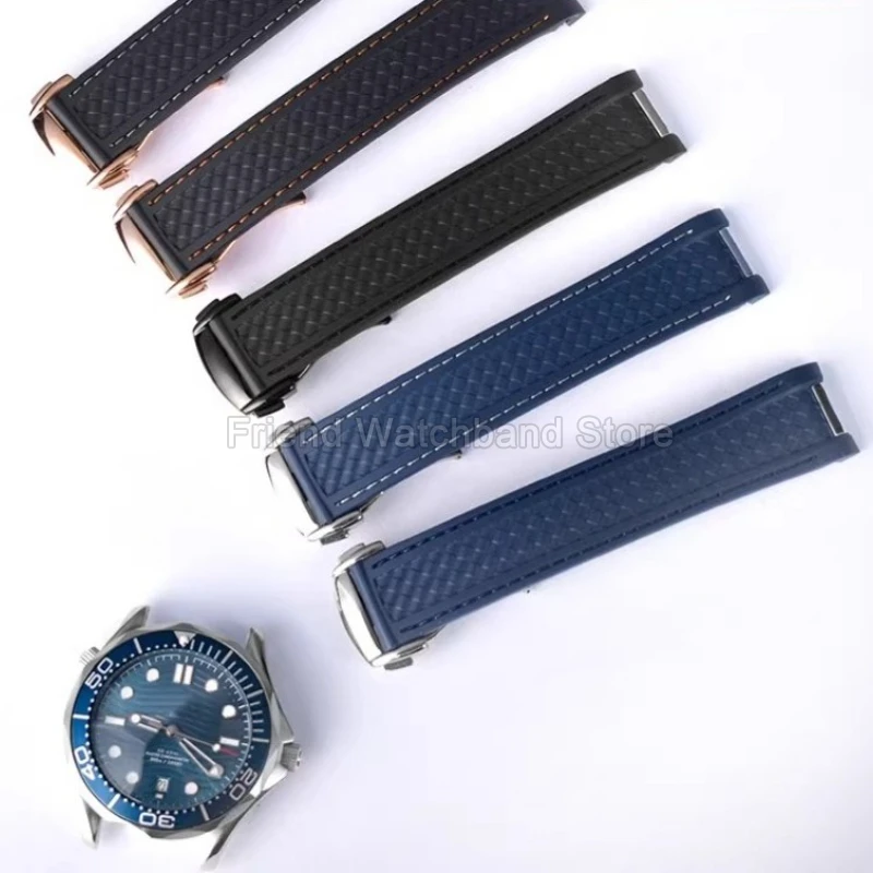 20mm Blue Silicone Bracelet for Omega Seamaster 300 Folding Buckle Special Interface Ventilated Temperature Resistant Watchband