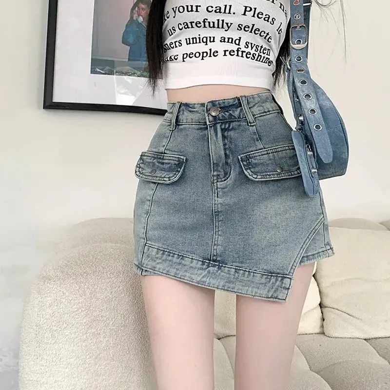 

Irregular denim skirt for women summer Korean version 2024 new pure lust design high waist slim A-line skirt