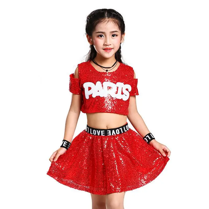 Children's Jazz Dance Costume Sequins Girls Street Dance Lala Exercise Costume Girls Cheerleading Dance Costume