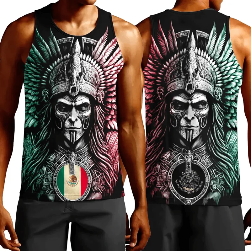 

Mexico Flag Map 3D Printed Beach Tank Top For Men Clothes Aztec Warrior Eagle Quetzalcoatl Vest National Emblem Male Waistcoat