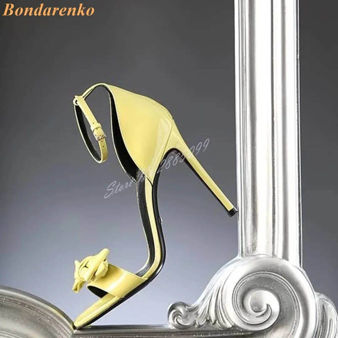 

Butterfly Knot Buckles Straps Sandals Open Toe Solid Leather Stiletto Heels New Style Sandals Women Shoes Summer Party Designer