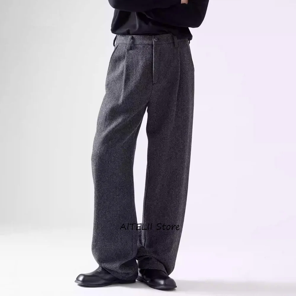 

Винтажные повседневные брюки из ткани «елочка» для мужчин, удобные свободные и повседневные мужские брюки пошив, классические рабочие брюки