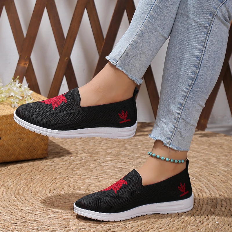 Zapatos planos informales para mujer, zapatillas planas de colores mezclados, punta redonda, tela de red transpirable, sin cordones, primavera y otoño, novedad de 2023