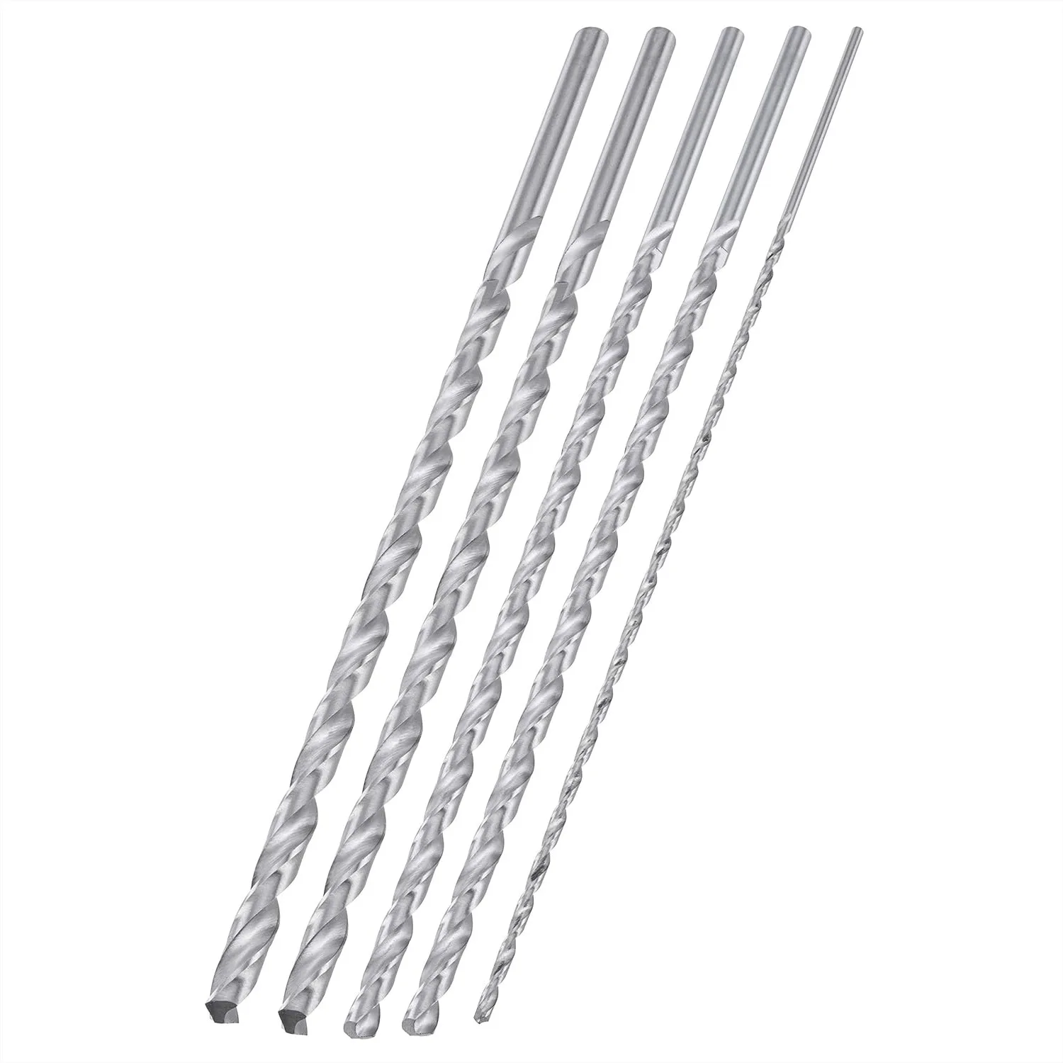 

Extra Long Drill Bit Set, 5-Piece M2 HSS Steel 12-Inch Length for Smooth Drilling in Metal and Wood