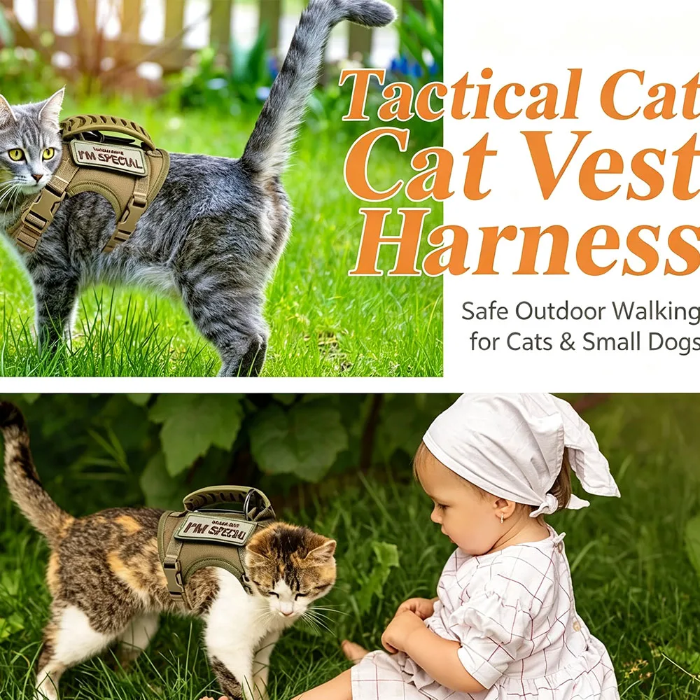 Tactical Cat Harness Vest, Escape-Proof Adjustable Pet Chest Strap with Handle, Outdoor Walking Leash - view 4