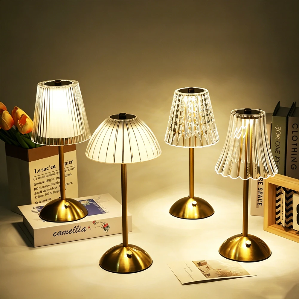 Luminária de Mesa LED de Cristal com Sensor de Toque, Luz Noturna Recarregável para Leitura, Decoração de Quarto, Cabeceira, Hotel e Bar