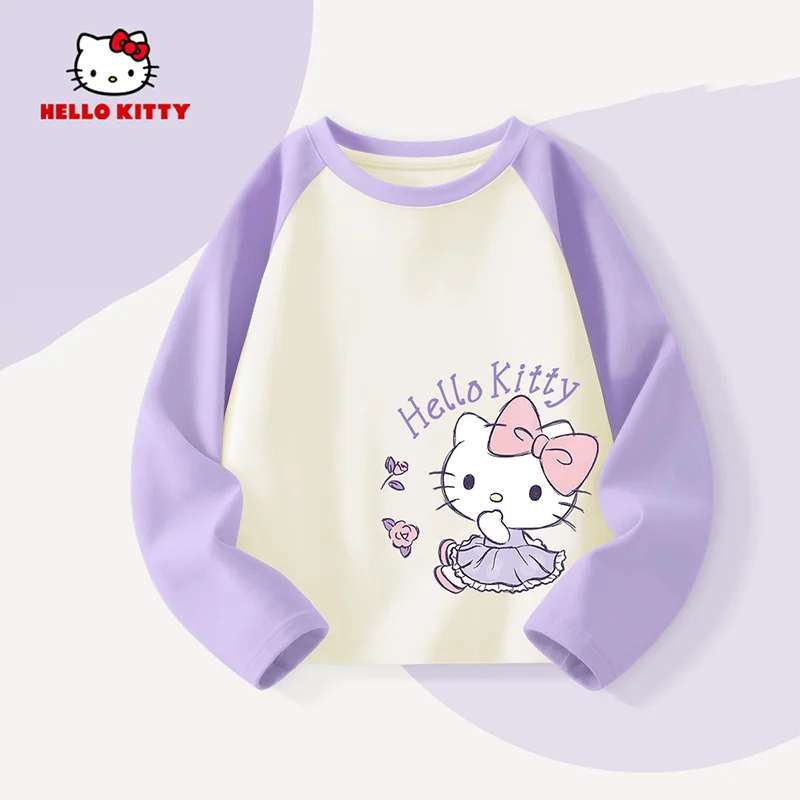 سانريو مرحبا كيتي فتاة بلايز الأطفال القطن الخالص ربيع الخريف طويلة الأكمام Kawaii الكرتون أنيمي موضة الملابس المنزلية الجديدة #3