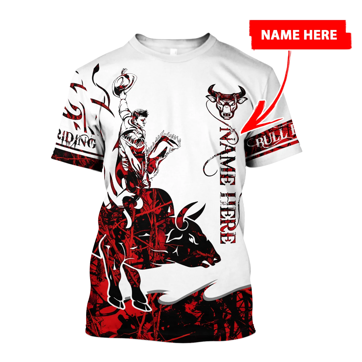 2022 summer Fashion mens t shirt Personalized Name Bull Riding Tattoo 3D Printed Unisex Tshirt street Casual sports T-shirt DW45