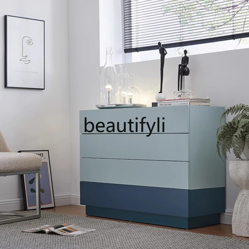 

Italian Minimalist Solid Wood Chest of Drawers Bedroom Storage Wall-Mounted Four-Drawer Storage Cabinet