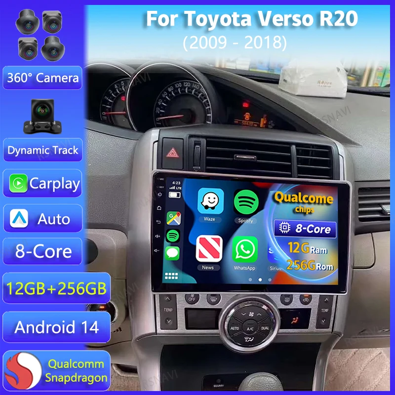 Android 14 Carplay Autoradio Car Radio Multimedia For Toyota Verso R20 2009 - 2018 Navigation Video DVD Stereo 2 Din WIFI+4G GPS