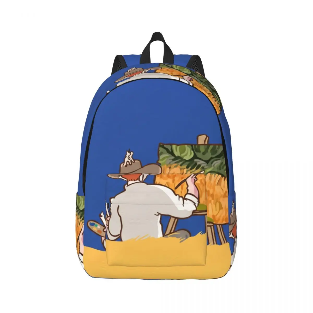 Aesthetic School Backpack Center Landscape Painting Modern Artistic Blue Yellow Green Lightweight Daypack for School Outdoor Men