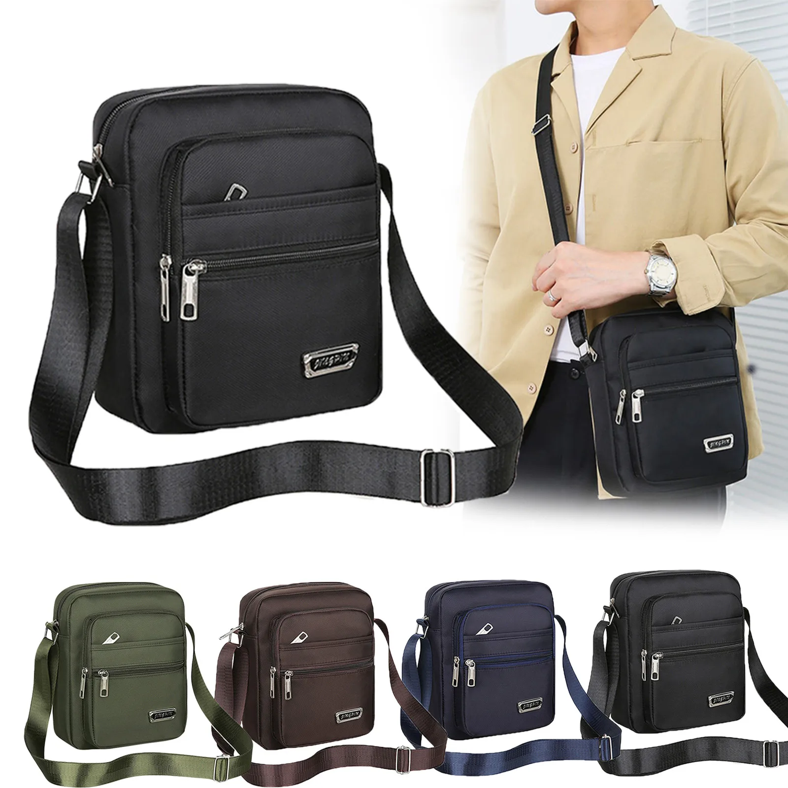 Six Layer Zipper Waterproof Single Shoulder Messenger Bag Business Bag Wallet