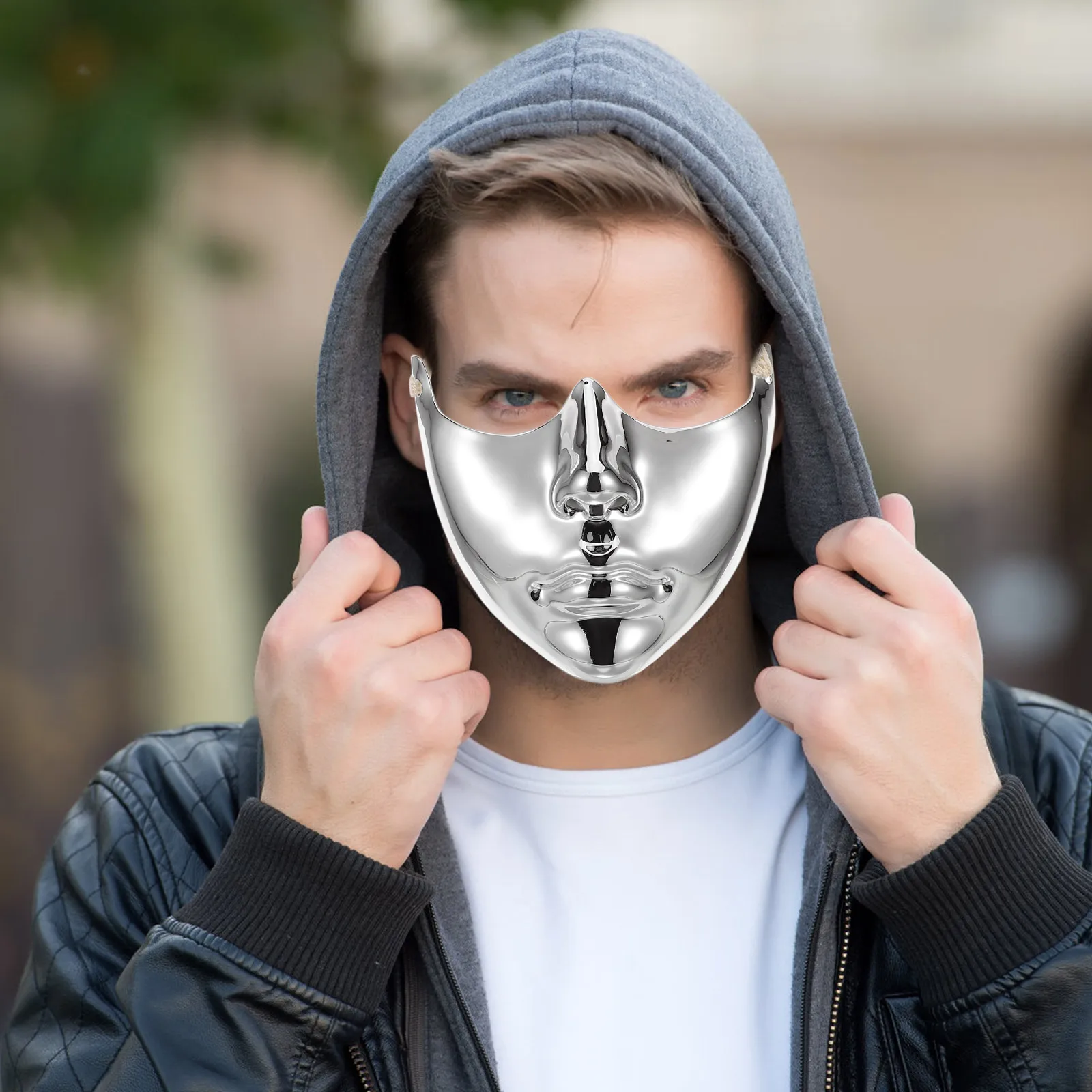 

Mechanical Half Face Mask Reusable Plastic Masquerade Punk Halloween Prop Adult Lightweight Sturdy Design Festival