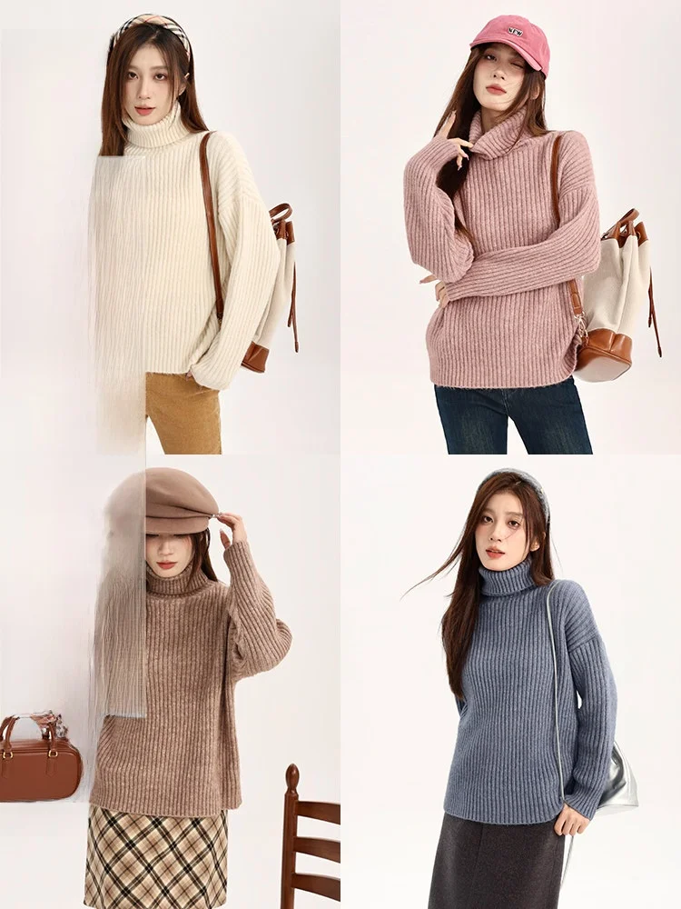 

Women's High Collar Sweater Soft Versatile Slimming Base Layer Fleece Blend Knitted Long Sleeve Winter Thermal Color