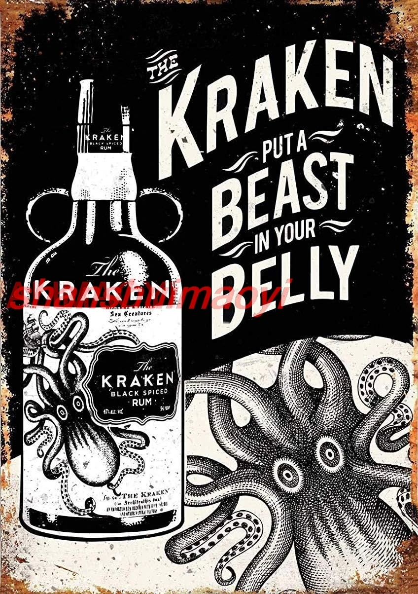 Kraken Rum Tattoo Drink Vintage Tin Sign Metal Decor Metal Sign Wall Metal Tin Sign 8X12 Inches ALA