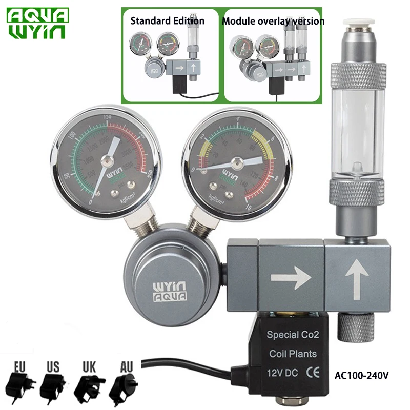 Fish Tank CO2 Regulator Electromagnetic Valve Bubble Gauge Stackable Module Quick Insertion Aquarium CO2 Pressure Reducing Valve