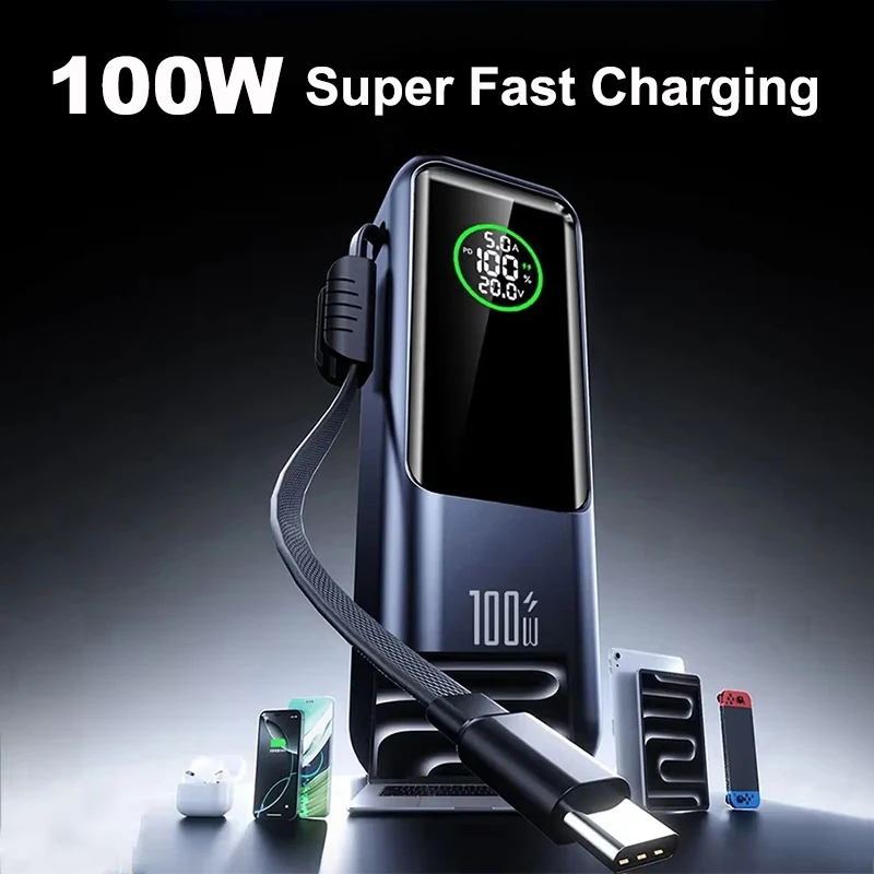 

Power Bank 20000mAh with USB C Cable PD 100W Fast Charging Portable Charger External Battery For Laptop iPhone 16 Samsung Xiaomi