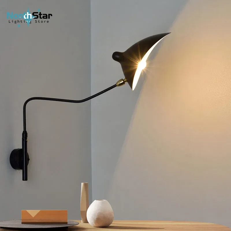 Nordic Duck Bill Wall Lamp Any Angle Rotatable Long Arm Sconce Lighting Living Room Decoration Bedroom Lamp Black Aluminum Shade