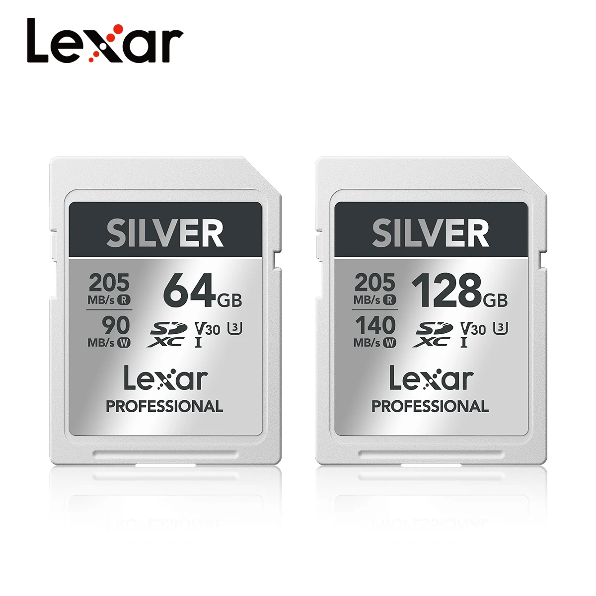 Lexar SDXC Card U3 V30 Professional 64 ГБ 128 ГБ Read до 205 МБ/с 4K UHD серебристый Оригинальная карта флэш-памяти Высокоскоростная SD-карта