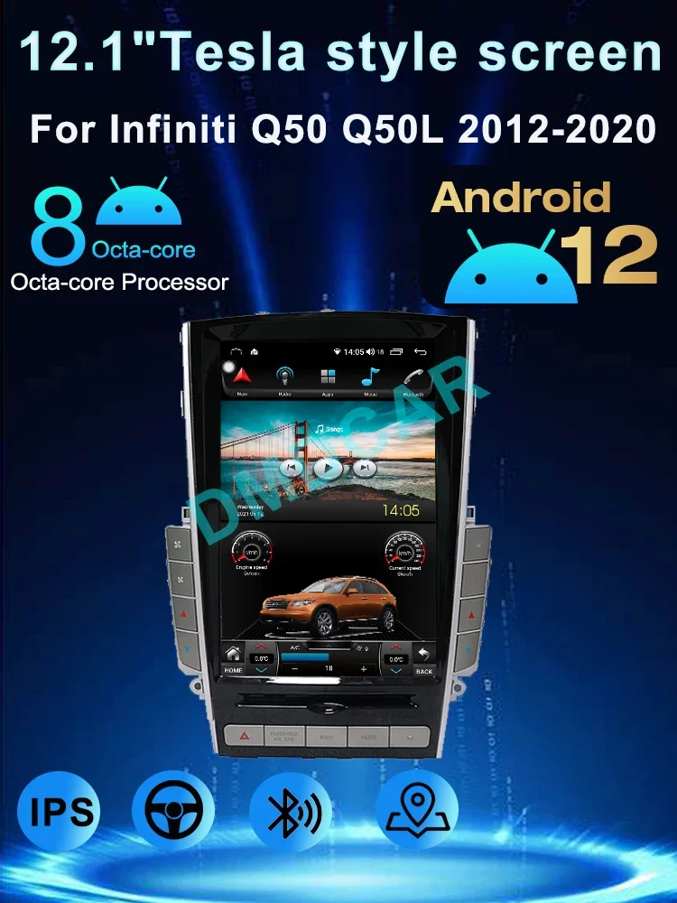 شاشة على طراز تسلا لـ Infiniti Q50 و Q50L ، مشغل سيارة لاسلكي ، مشغل فيديو ، ملاحة بنظام تحديد المواقع ، أندرويد 12 ، عمودي ،