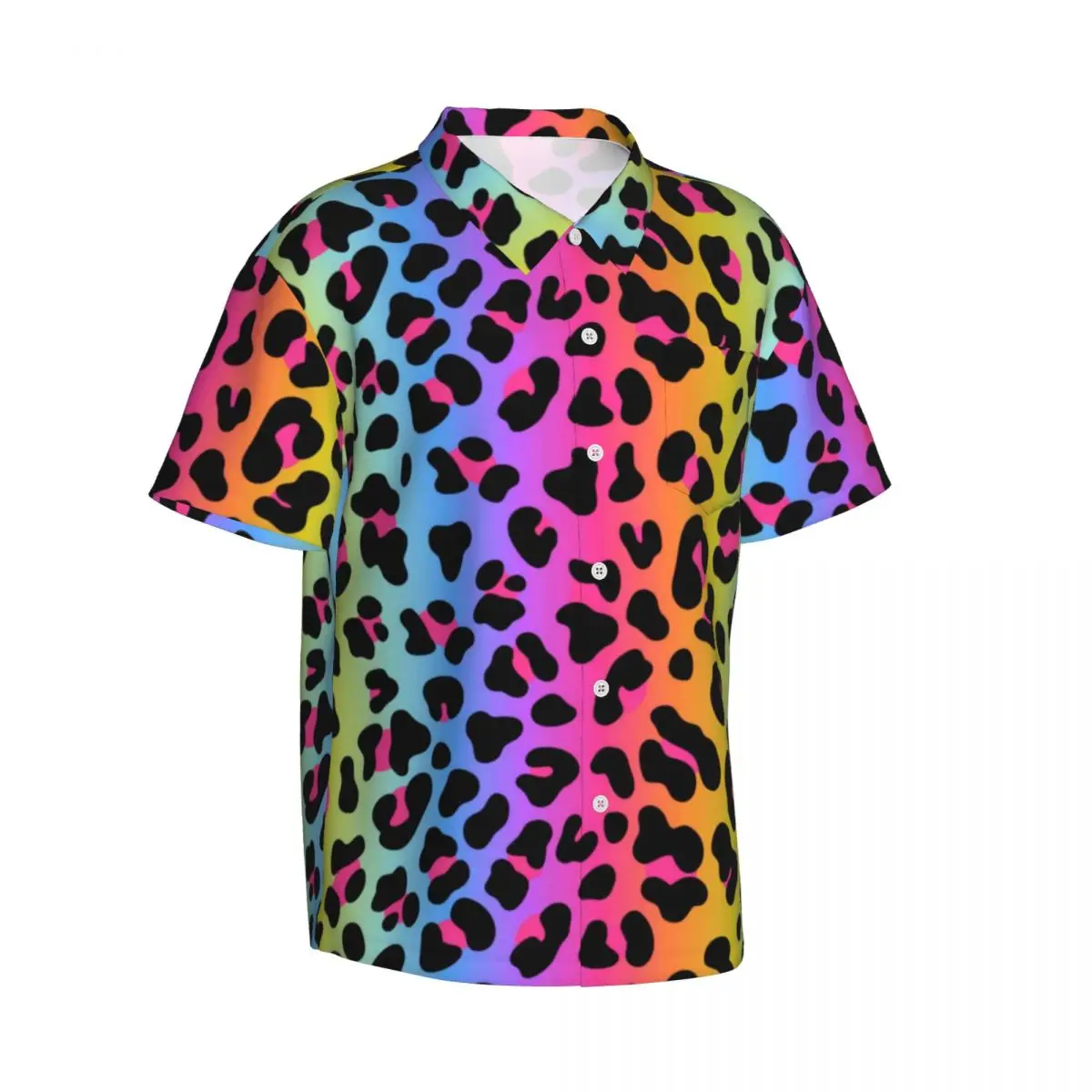 Rainbow Leopard Beach Shirt Mens Animalier Print Casual Shirts Hawaiian Short Sleeve Custom Cool Oversize Blouses Gift