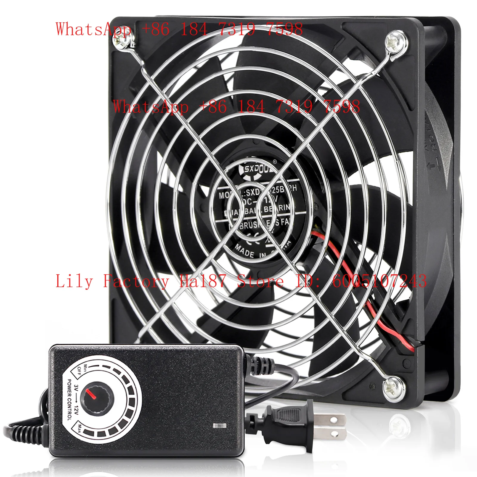 120mm Computer Fan with Speed Controller AC Plug Power Cord 110V 220V  to DC 3V - 12V 2A Exhaust Cooling Router Grow Tent Plant