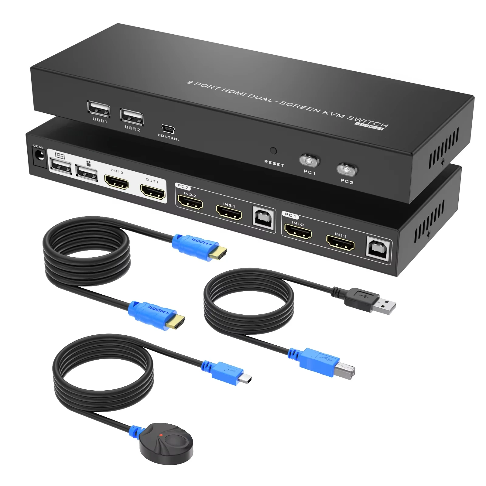 for KVM Switch 2-Port Dual Monitor 4K 60Hz USB Converter for Two Computers