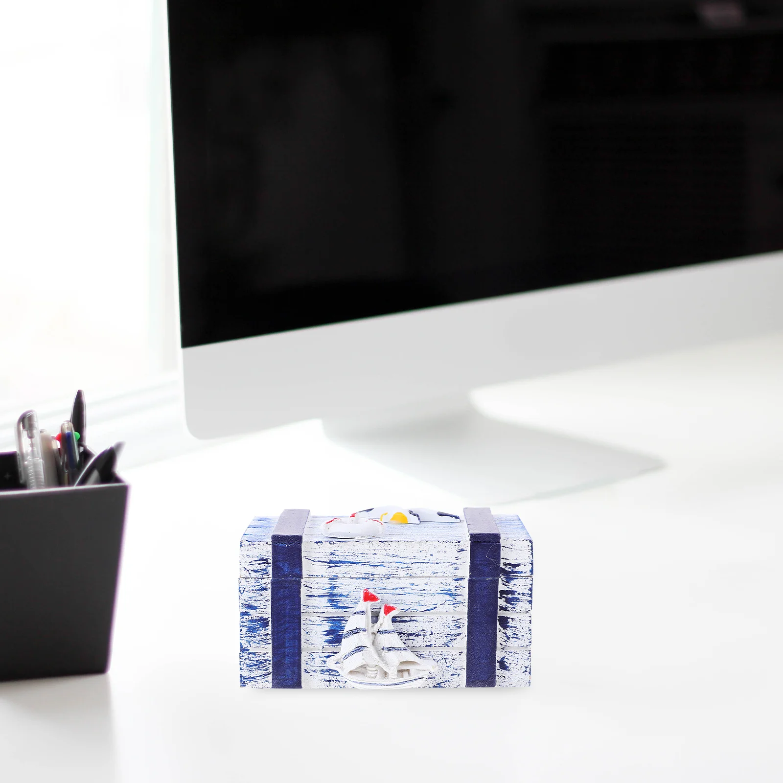 

1pc Sailboat Design Wooden Jewelry Box Small Rectangular Storage Case For Rings Bracelets Earrings Trinkets Organizer Gift Box