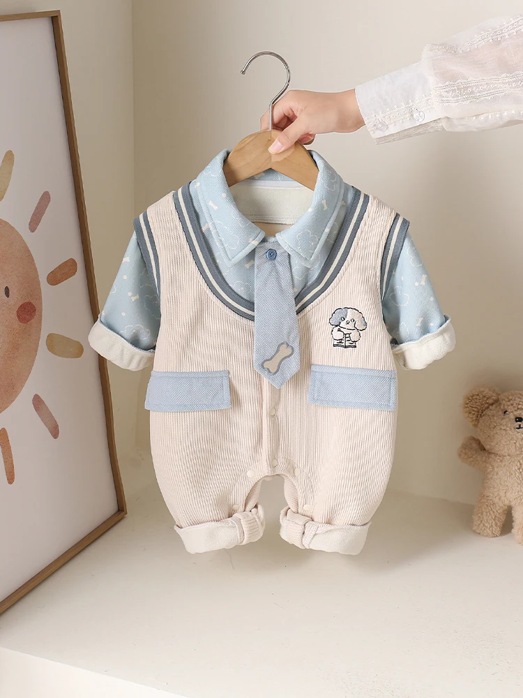 

Autumn Winter Baby Rer irt Collar Outfit Cotton Polyester High Waist Long Pants Fake Two-Piece Suit for Cling Babies
