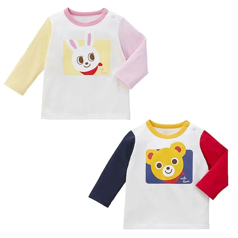 Autumn Japanese  Kids Long Sleeved T-shirts Little Bear Color Blocked  T-shirt Baby  Boy Tops Boys Clothes