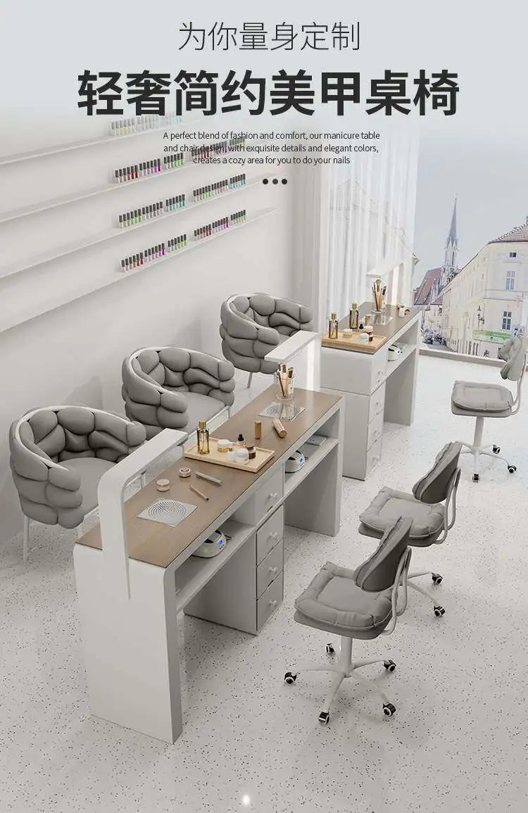 yjq New Chinese Multifunctional Nail Salon Table and Chair Set Single and Double Manicure Table with Vacuum Cleaner 6