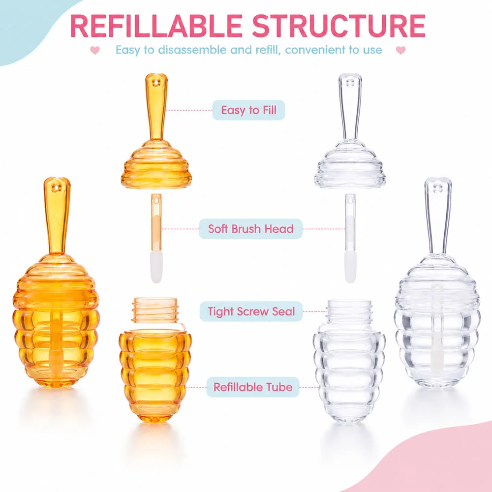 20PCS 5ML Empty Honey Pots Shaped Lip Gloss Tube Refillable Lip Glaze Container for Beauty Cute Portable Travel Dispenser Bottle view 4