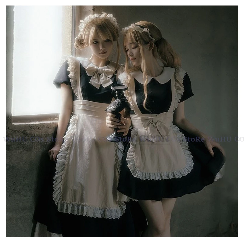 

Cute Lolita Apparel With Lolita Design Bunny Cosplay Costume Black And White Maid Dress Women Cos Sexy Long Short Dress Anime